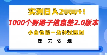 2025抖音1000个野路子信息差最新玩法,一分钟过原创,暴力变现月入几k-零点工坊