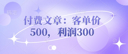 付费文章:客单价500,利润300-零点工坊