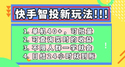 快手智投新玩法,单机日入40+,可批量,可查询实时收益,零门槛【揭秘】-零点工坊