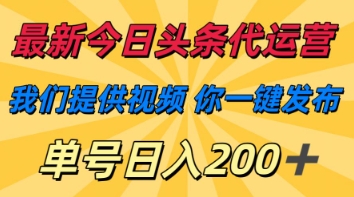 最新今日头条代运营,我们提供视频,你一键发布,单号日入200+【揭秘】-零点工坊