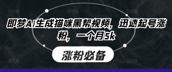 即梦AI生成猫咪黑帮视频,迅速起号涨粉,一个月5k-零点工坊