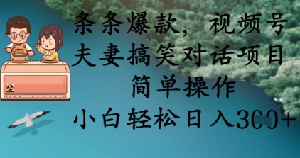 条条爆款,视频号夫妻搞笑对话项目,简单操作,小白轻松日入3张+-零点工坊