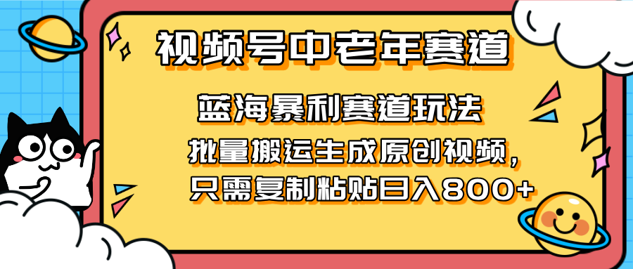 (14314期)2025视频号中老年短视频蓝海暴利风口!复制粘贴搬运视频单日赚800+,无...-零点工坊