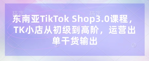 东南亚TikTok Shop3.0课程,TK小店从初级到高阶,运营出单干货输出-零点工坊
